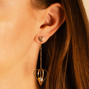 Heart cage and cubic zirconia earrings