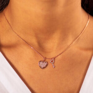 Pave Heart And Key Pendant