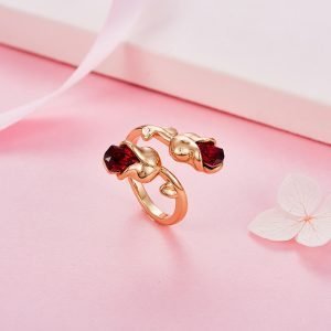 Red Swarovski and Rose By-pass Ring