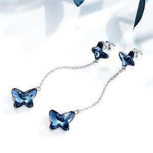 Blue Swarovski Butterfly Long Earrings