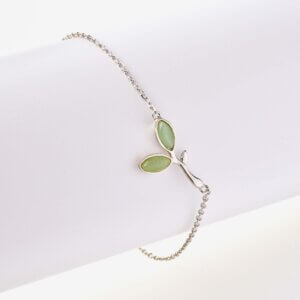 Link Bracelet with Green Leaves Charm