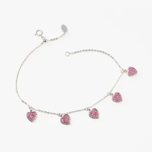 Link Bracelet with Pink Heart Charms