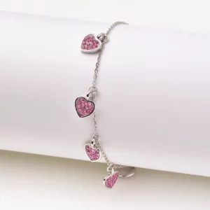 Link Bracelet with Pink Heart Charms