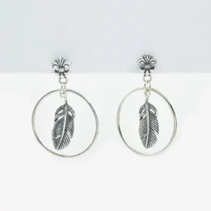 Fleur De Lis and Engraved Feather Ear Studs