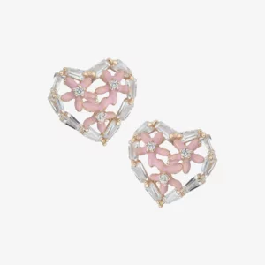 Small Heart Shaped Studs with Enamel Floral Design