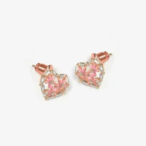 Small Heart Shaped Studs with Enamel Floral Design