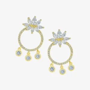 Small Hoops with Cubic Zirconia Drops - 14kt Gold Plated