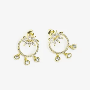 Small Hoops with Cubic Zirconia Drops - 14kt Gold Plated