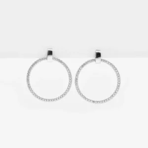 Stone Hooped Rhodium Earrings