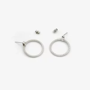 Stone Hooped Rhodium Earrings