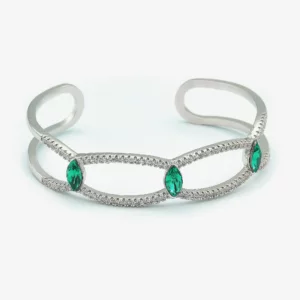 Spiral Cuff Bangle with Cubic Zircon and Emerald Crystals