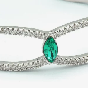 Spiral Cuff Bangle with Cubic Zircon and Emerald Crystals