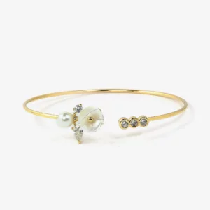 Dainty Cuff Bangle with Pearl & Cubic Zirconia