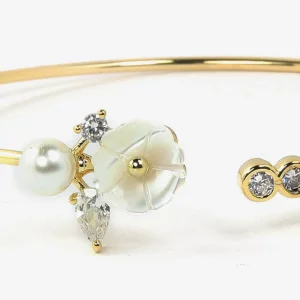 Dainty Cuff Bangle with Pearl & Cubic Zirconia