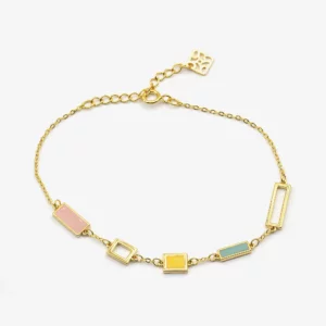 Link Bracelet with Geometrical Charms with Enamel