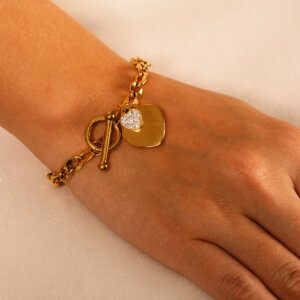 Bold Link Bracelet with Heart Charms