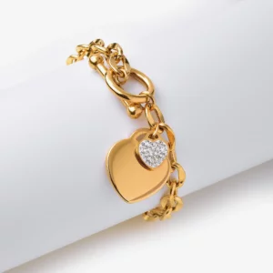 Bold Link Bracelet with Heart Charms