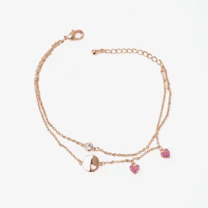 Layered Link Bracelet with Heart Charms