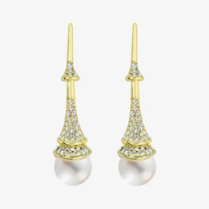 Pearl Dangle on 14kt Gold Plated Earrings with Cubic Zirconia