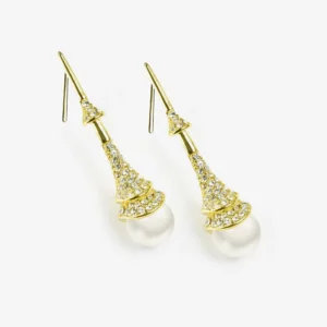 Pearl Dangle on 14kt Gold Plated Earrings with Cubic Zirconia