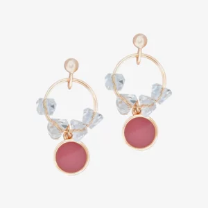 Dainty Hoops with a Pink Enamel Drop