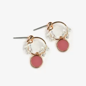 Dainty Hoops with a Pink Enamel Drop