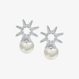 Small Rhodium Studs with a Pearl Drop