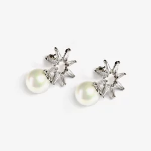 Small Rhodium Studs with a Pearl Drop