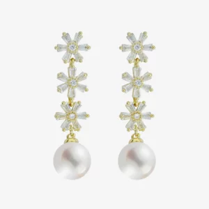 Gold Plated Dangles with Pearl and Cubic Zirconia