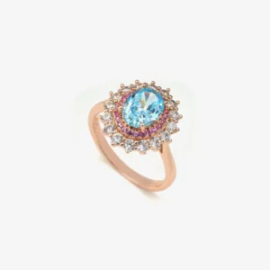 Oval Aqua Stone Surrounded by Cubic Zirconia