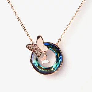 Halo with Butterfly Pendant Necklace