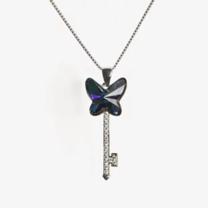 Butterfly Key Pendant with Exquisite Blue Sapphire Crystal