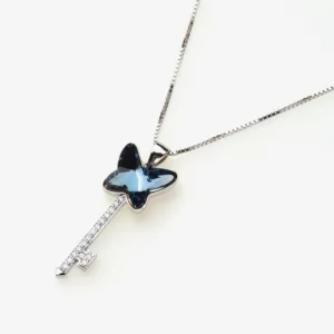 Butterfly Key Pendant with Exquisite Blue Sapphire Crystal