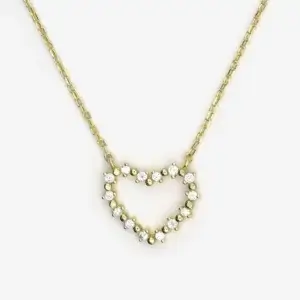 Link Chain with Heart Pendant with Cubic Zirconia