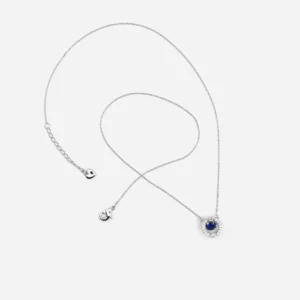 Blue Sapphire Crystal Nestled Between CZ Pendant Necklace