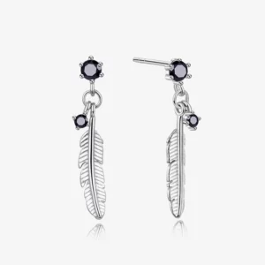 Fern Design Earrings with Black Stones