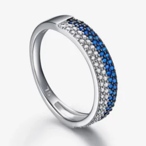 Double pave ring with blue and white zircons