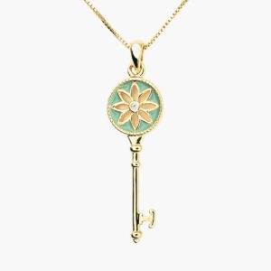 Key with Enamel Design Pendant Necklace